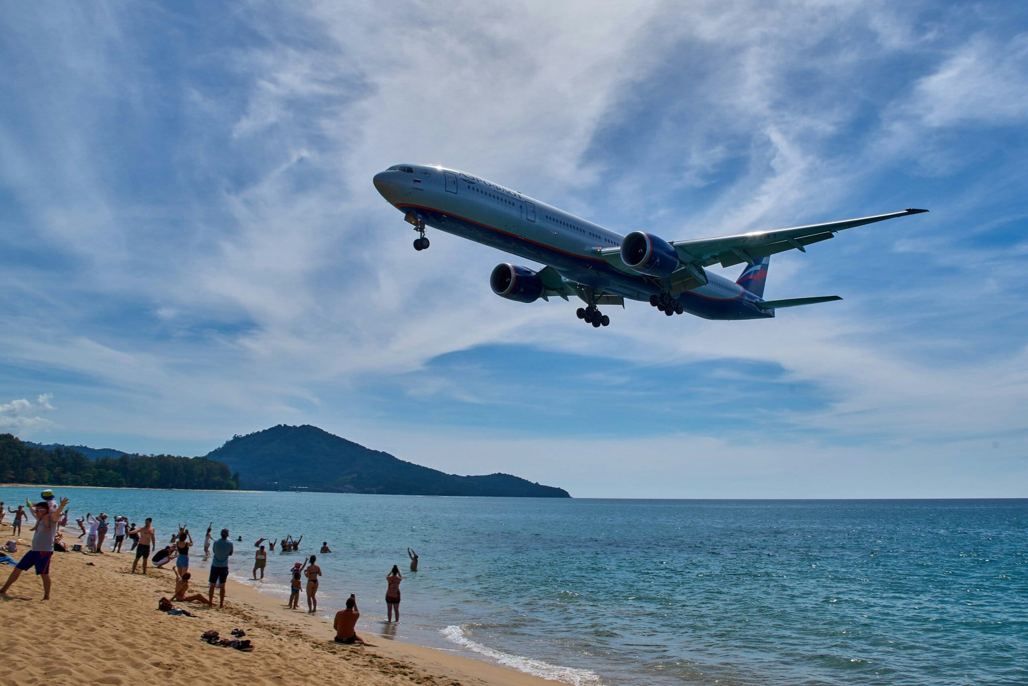 Airplane close to the beach in Phuket